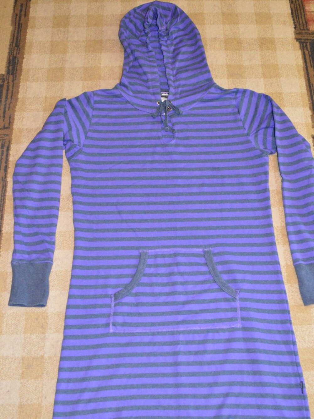 Patagonia Purple and Black Striped Long-Sleeve Hooded Dress